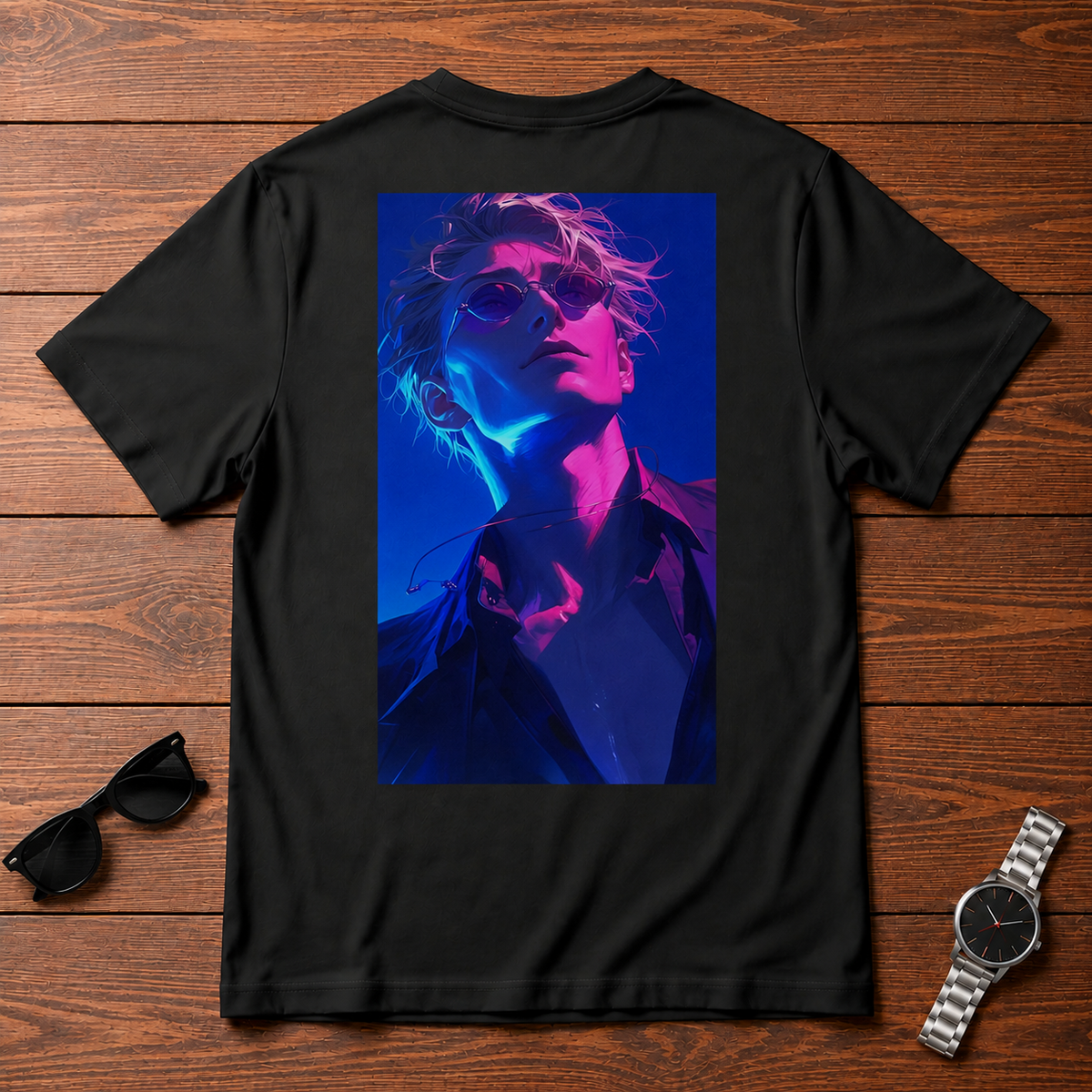 Kento Nanami Jujutsu Kaisen black T-shirt back flatlay