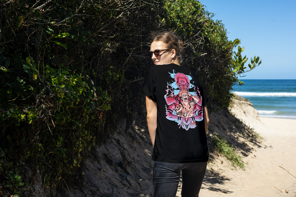 Ryomen Sukuna Jujutsu Kaisen black T-shirt back model