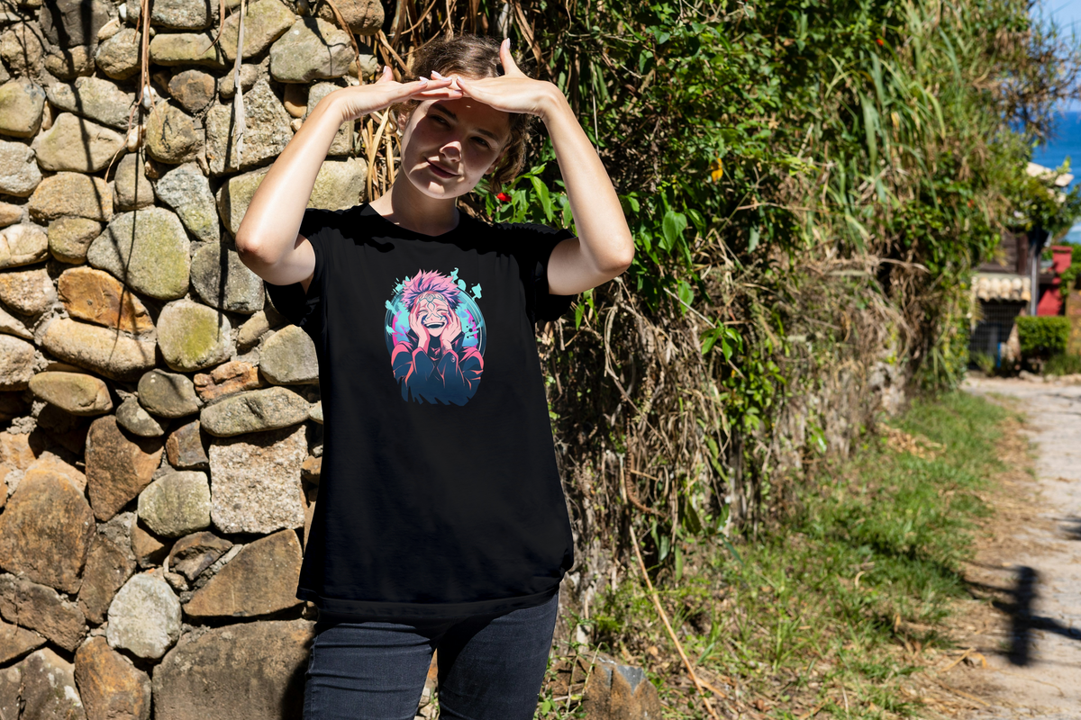 Ryomen Sukuna Jujutsu Kaisen black T-shirt front model