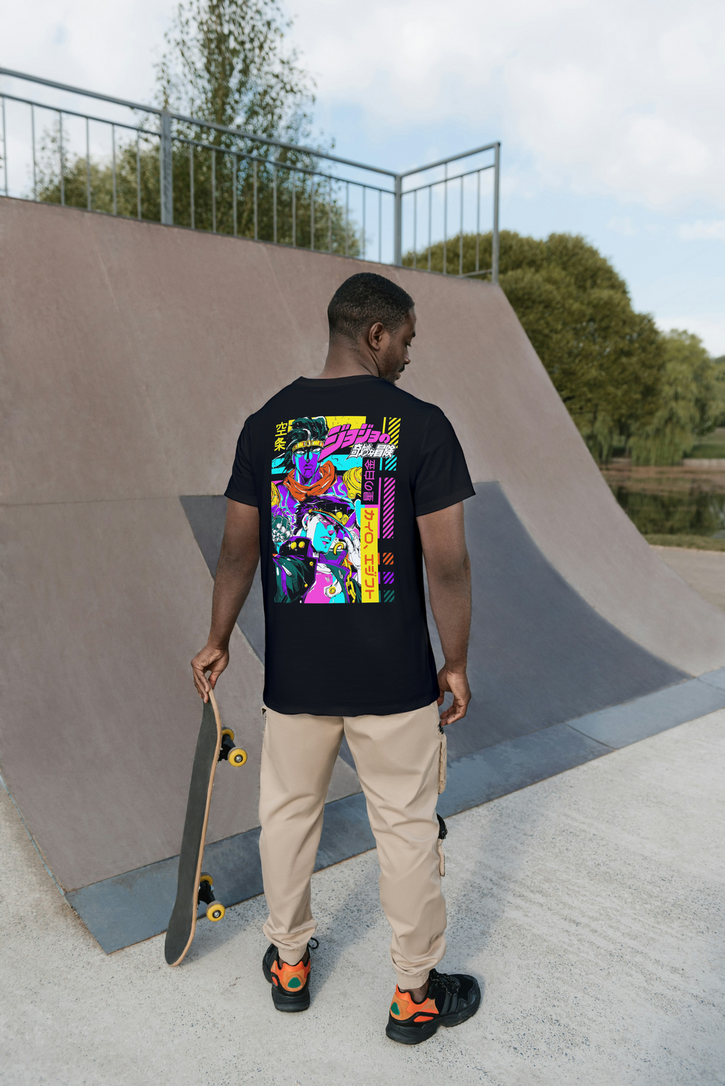 JoJo's Bizarre Adventure JoJo's Bizarre Adventure black T-shirt back model