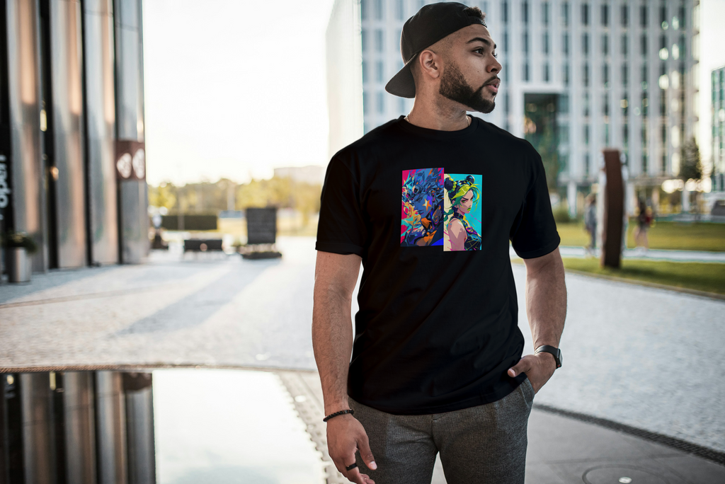JoJo's Bizarre Adventure JoJo's Bizarre Adventure black T-shirt front model