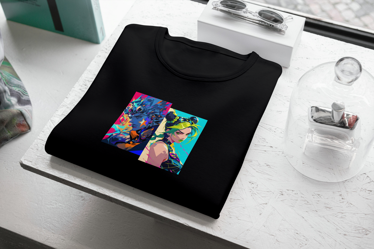 JoJo's Bizarre Adventure JoJo's Bizarre Adventure black T-shirt front flatlay
