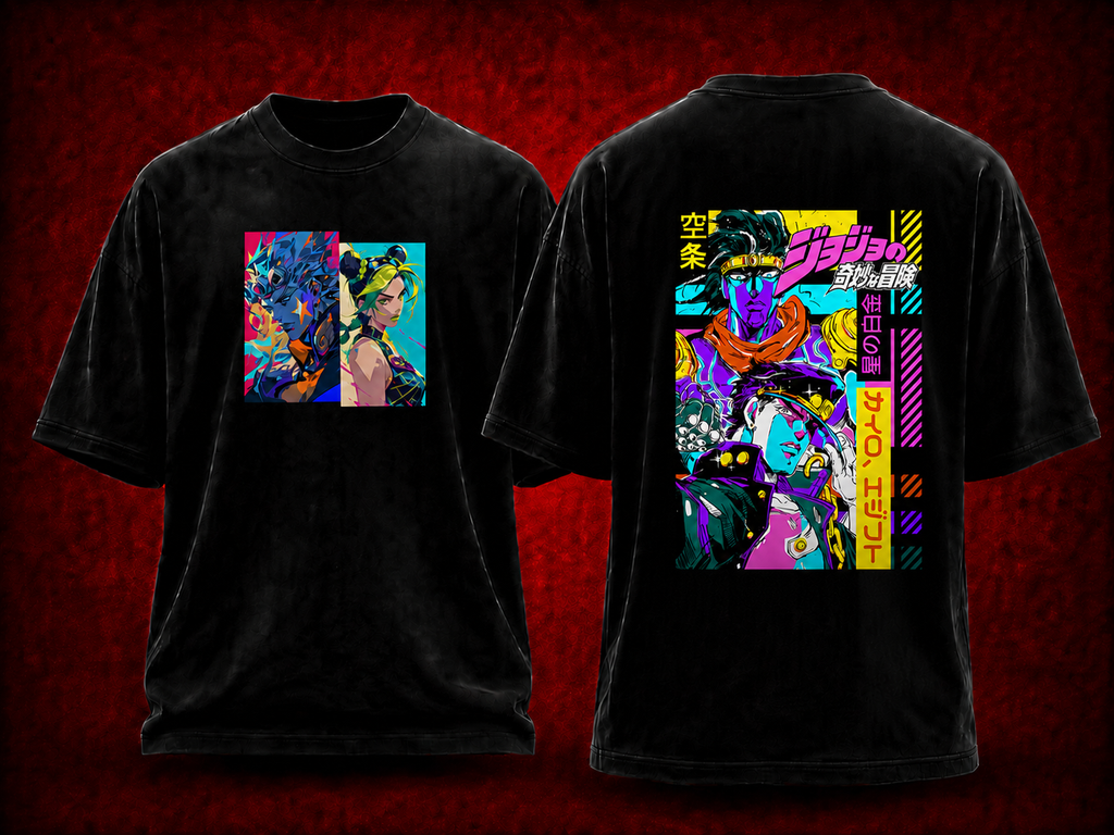 JoJo's Bizarre Adventure JoJo's Bizarre Adventure black T-shirt front and back model