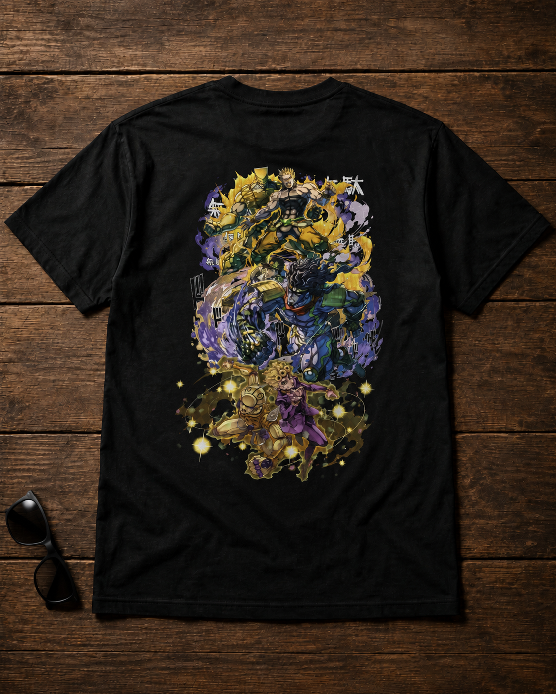 JoJo's Bizarre Adventure JoJo's Bizarre Adventure black T-shirt back flatlay