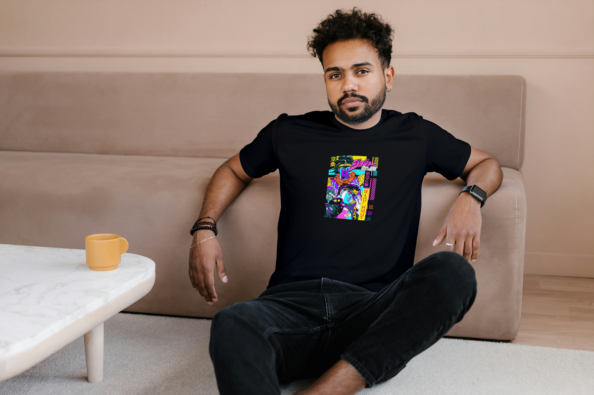 JoJo's Bizarre Adventure JoJo's Bizarre Adventure black T-shirt front model