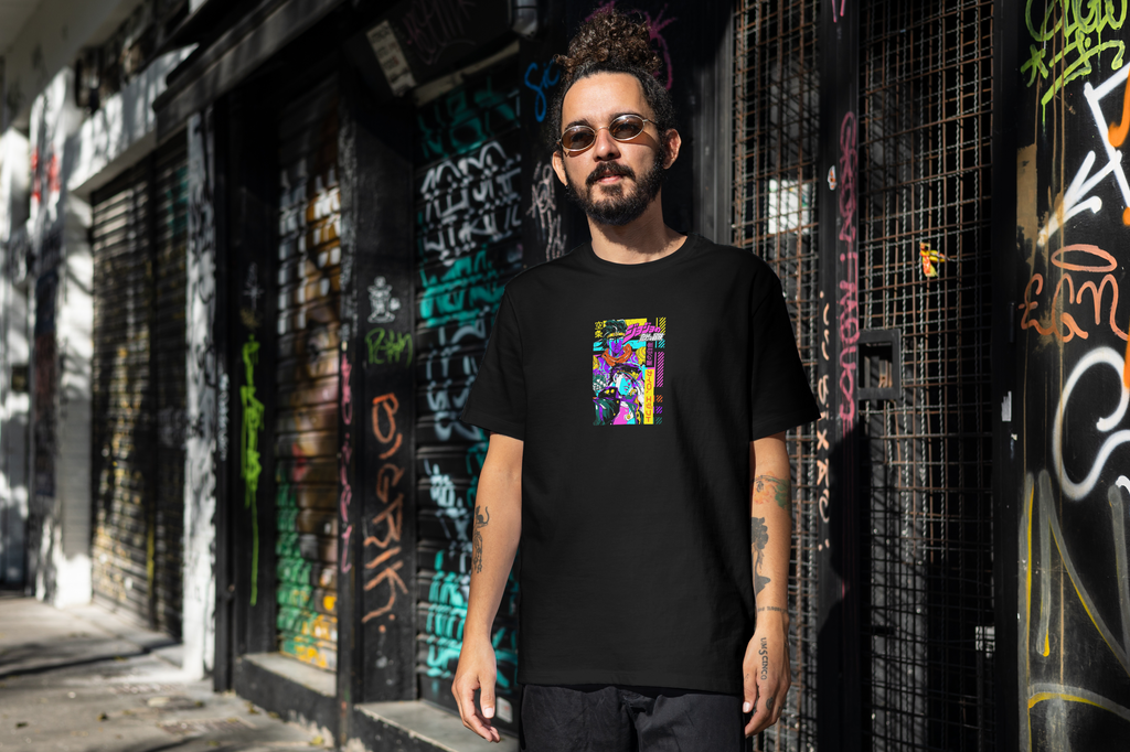 JoJo's Bizarre Adventure JoJo's Bizarre Adventure black T-shirt front model