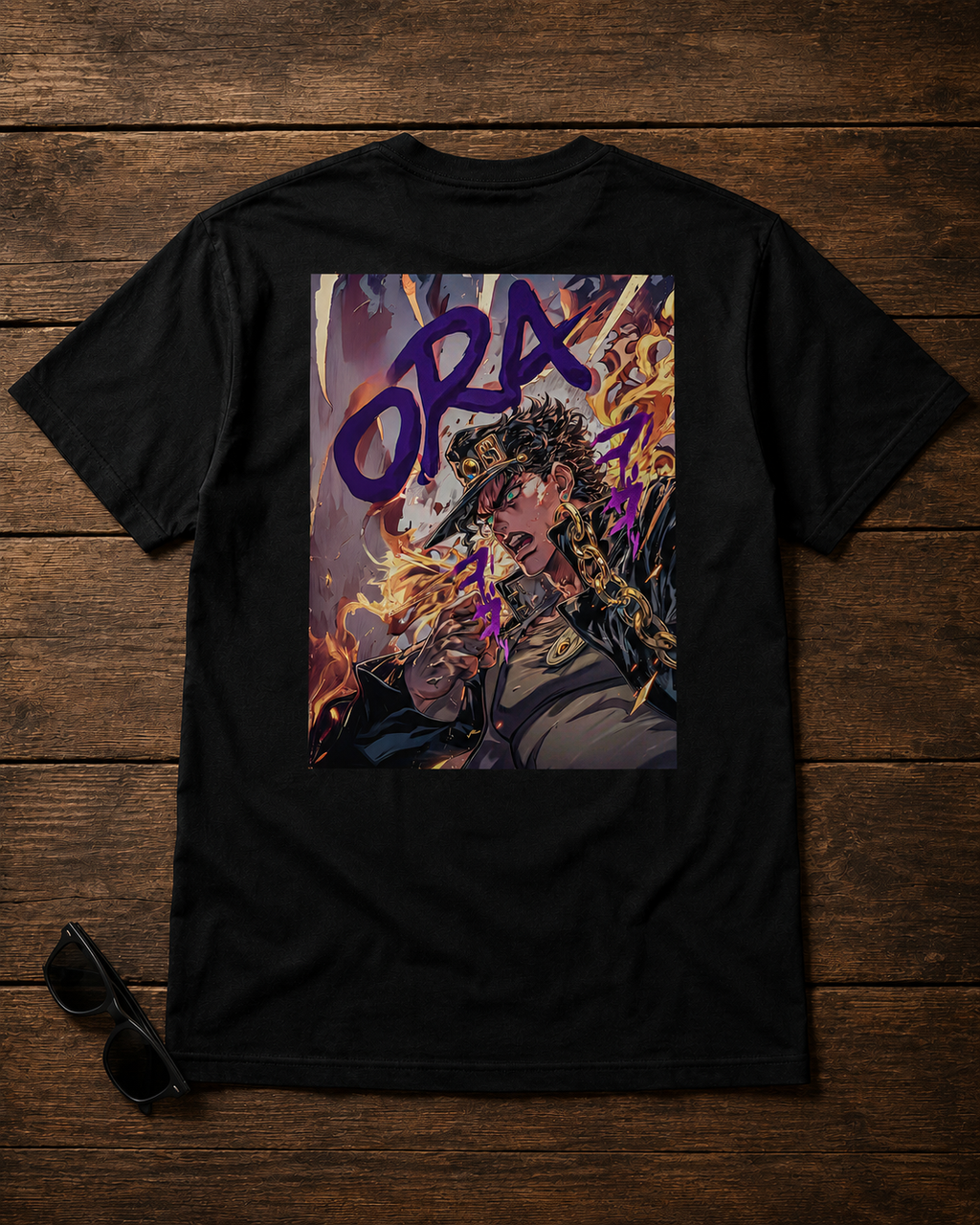 JoJo's Bizarre Adventure JoJo's Bizarre Adventure black T-shirt back flatlay