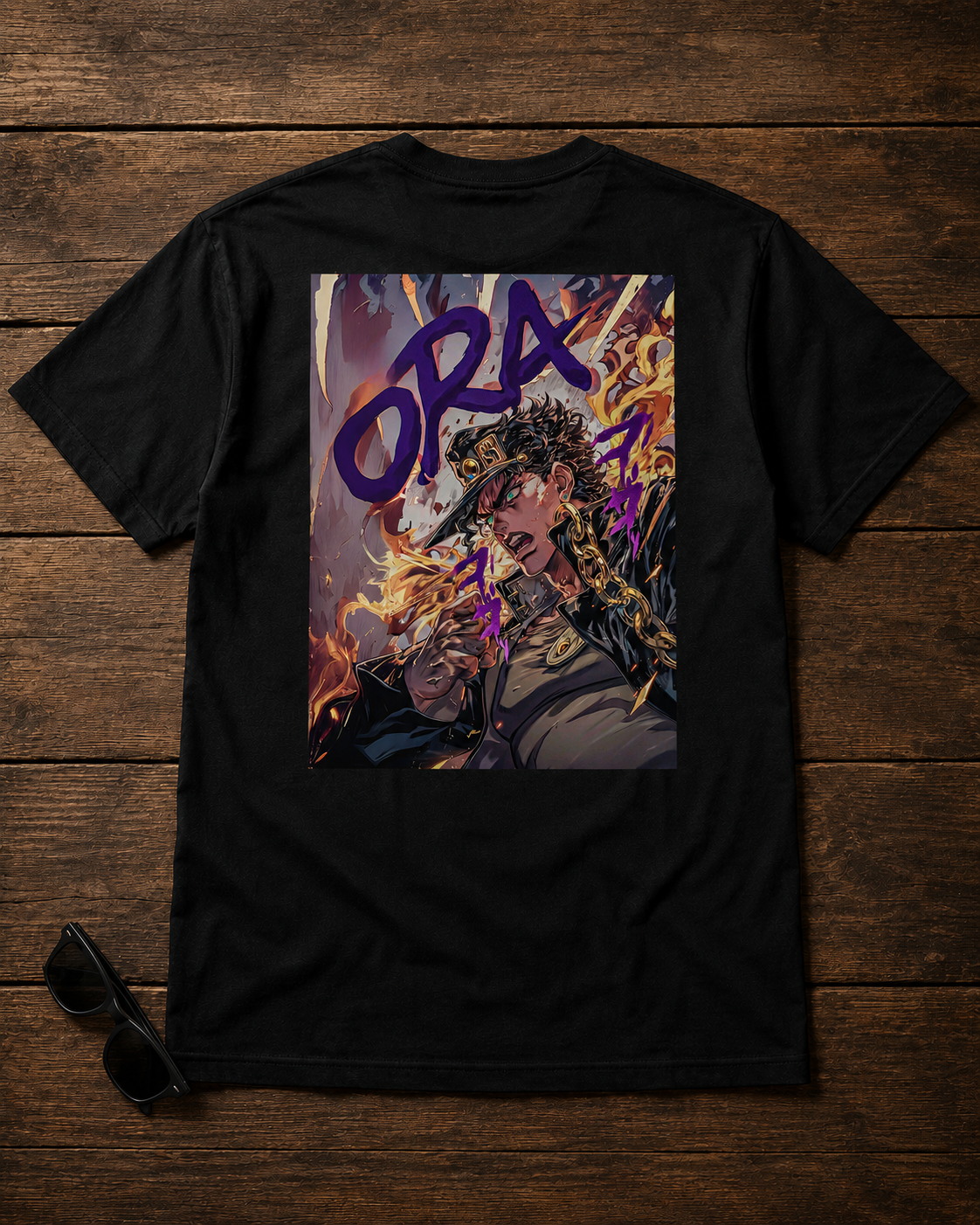 JoJo's Bizarre Adventure JoJo's Bizarre Adventure black T-shirt back flatlay