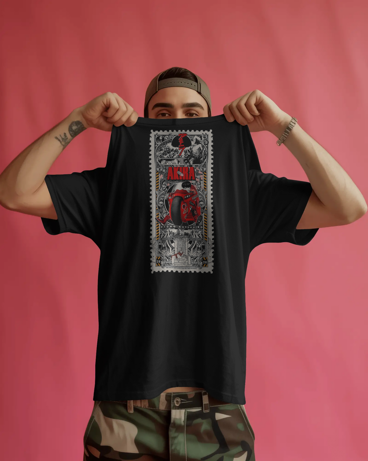Akira Anime Premium Oversized T-Shirt – Cyberpunk Design – mockup lifestyle Akira 1 stamp Front