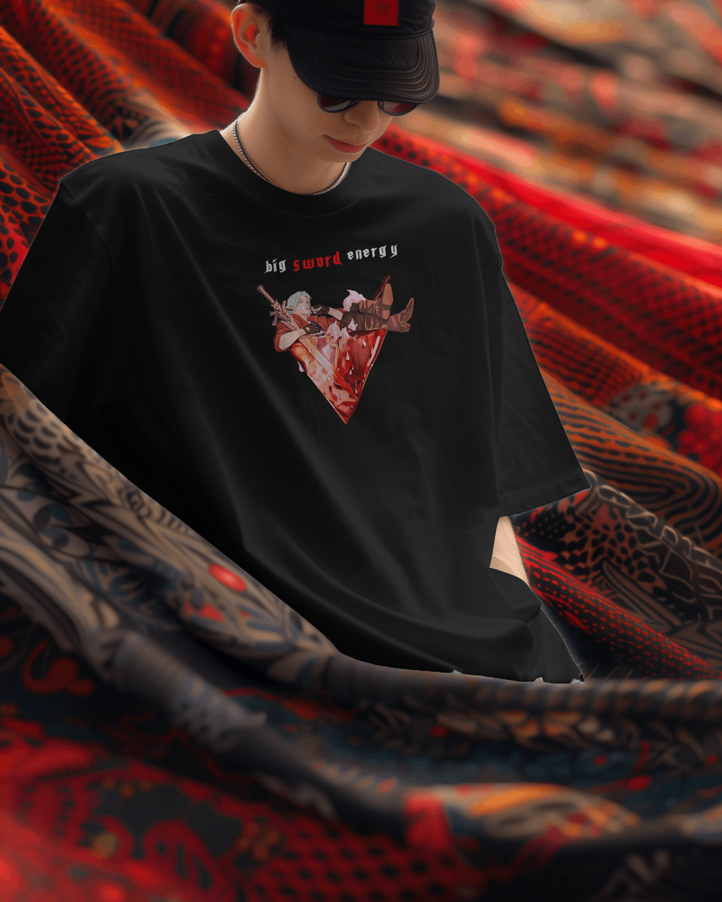 Dante Devil May Cry Premium Oversized T-Shirt – mockup lifestyle DMC dante FRONT