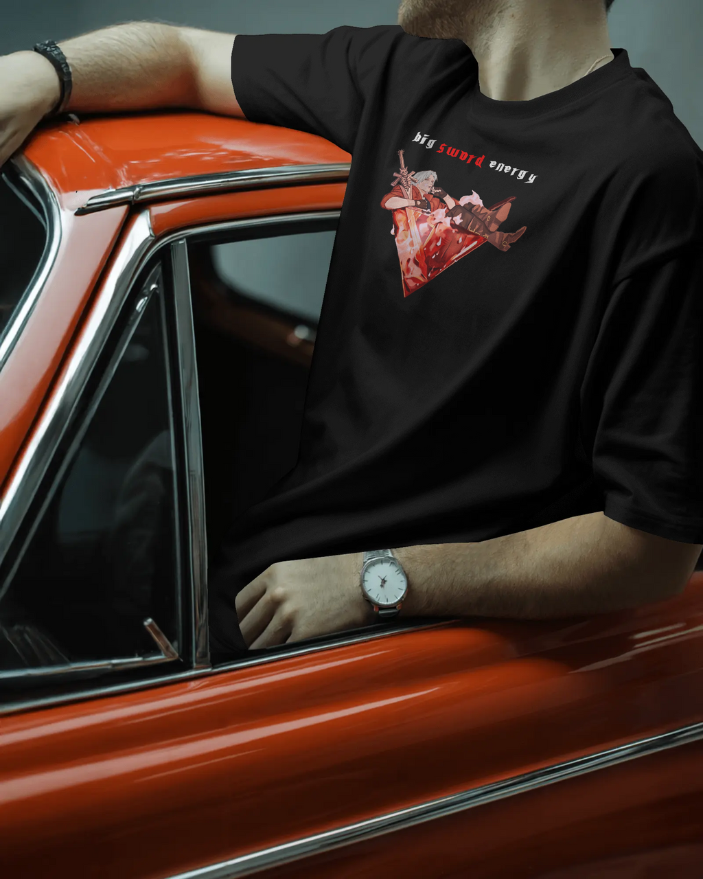 Dante Devil May Cry Premium Oversized T-Shirt – mockup lifestyle DMC dante FRONT 2
