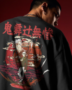Muzan Kibutsuji Demon Slayer Premium Oversized T-Shirt – mockup lifestyle Demon Slayer Muzan 1 BACK closeup