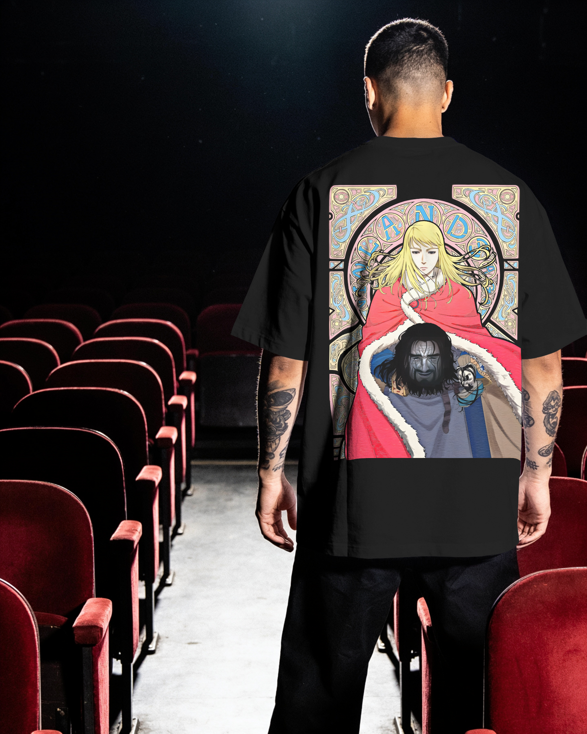 Vinland Saga Premium Oversized T-Shirt – Thorfinn Design – mockup lifestyle Vinland saga 1 BACK