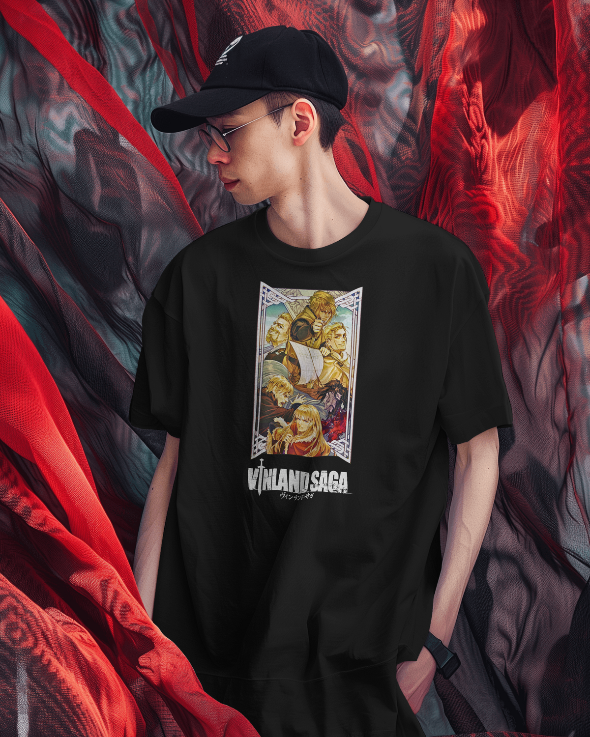 Vinland Saga Premium Oversized T-Shirt – Thorfinn Design – mockup lifestyle Vinland saga 1 FRONT