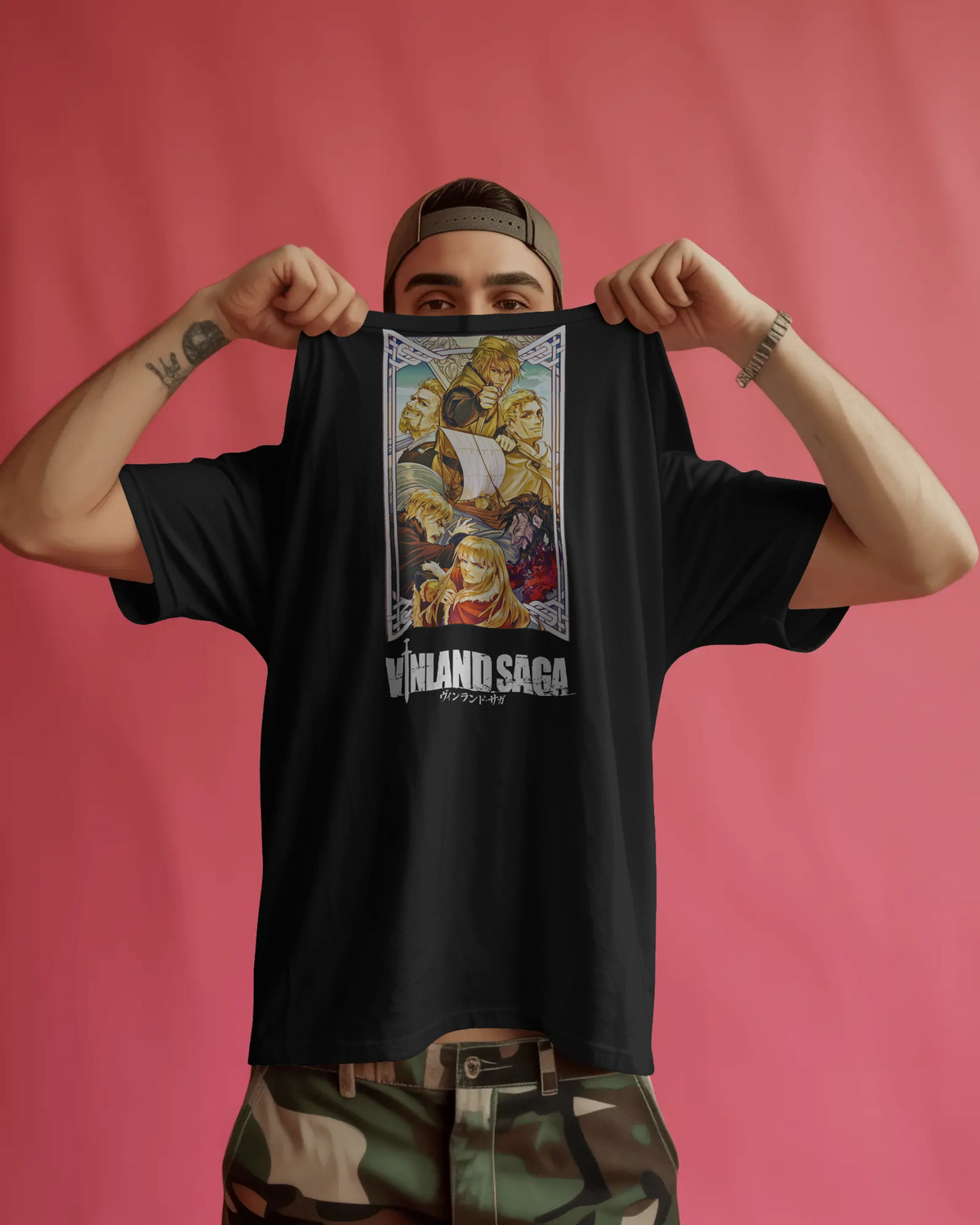 Vinland Saga Premium Oversized T-Shirt – Thorfinn Design – mockup lifestyle Vinland saga 1 FRONT 2
