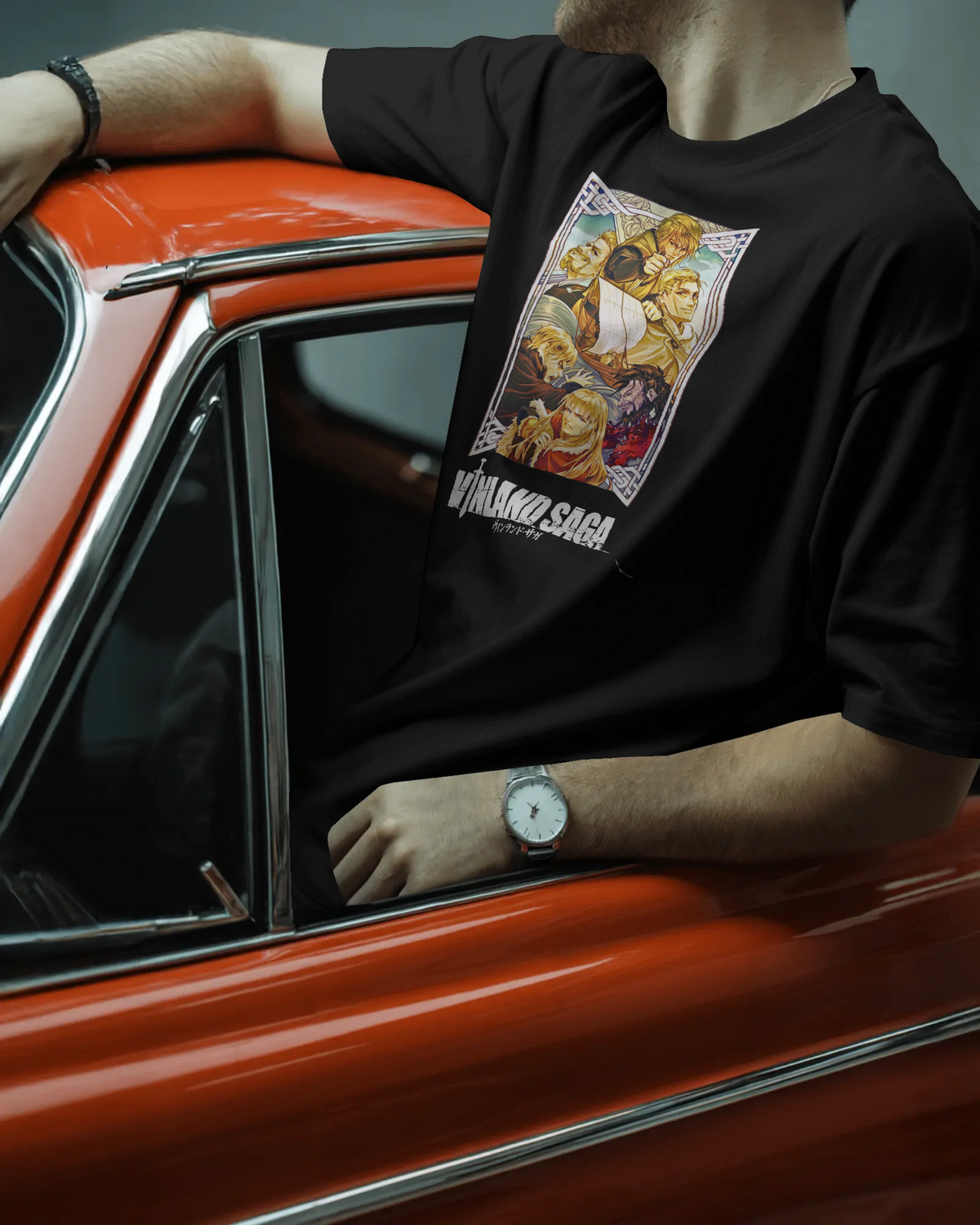 Vinland Saga Premium Oversized T-Shirt – Thorfinn Design – mockup lifestyle Vinland saga 1 FRONT 3