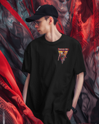 Denji & Reze Chainsaw Man Premium Oversized T-Shirt – Couple Design – mockup lifestyle chainsaw man denji reze couple FRONT