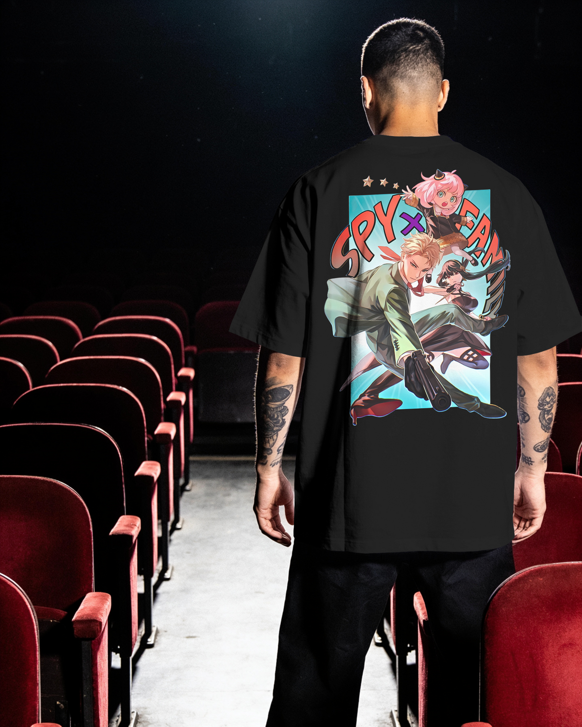 SPY x FAMILY Premium Oversized T-Shirt – Loid, Anya & Yor – mockup lifestyle spy family 2 BACK