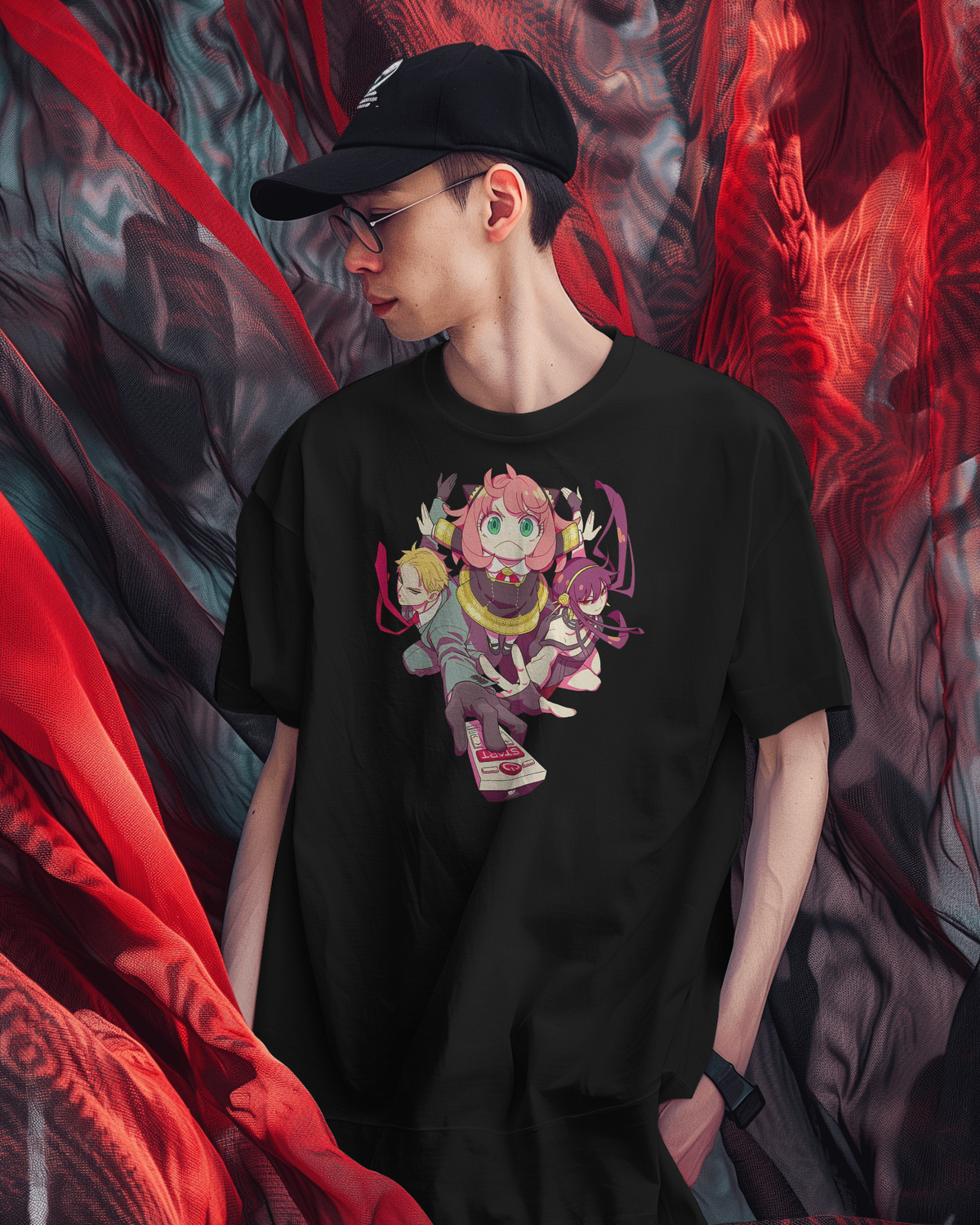 SPY x FAMILY Premium Oversized T-Shirt – Loid, Anya & Yor – mockup lifestyle spy family 2 FRONT
