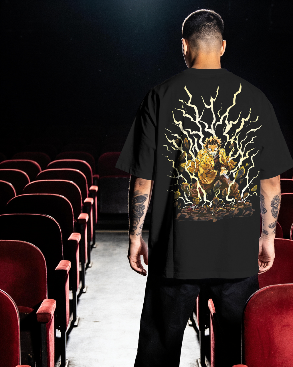 Zenitsu Agatsuma Demon Slayer Premium Oversized T-Shirt – mockup lifestyle zenitsu BACK