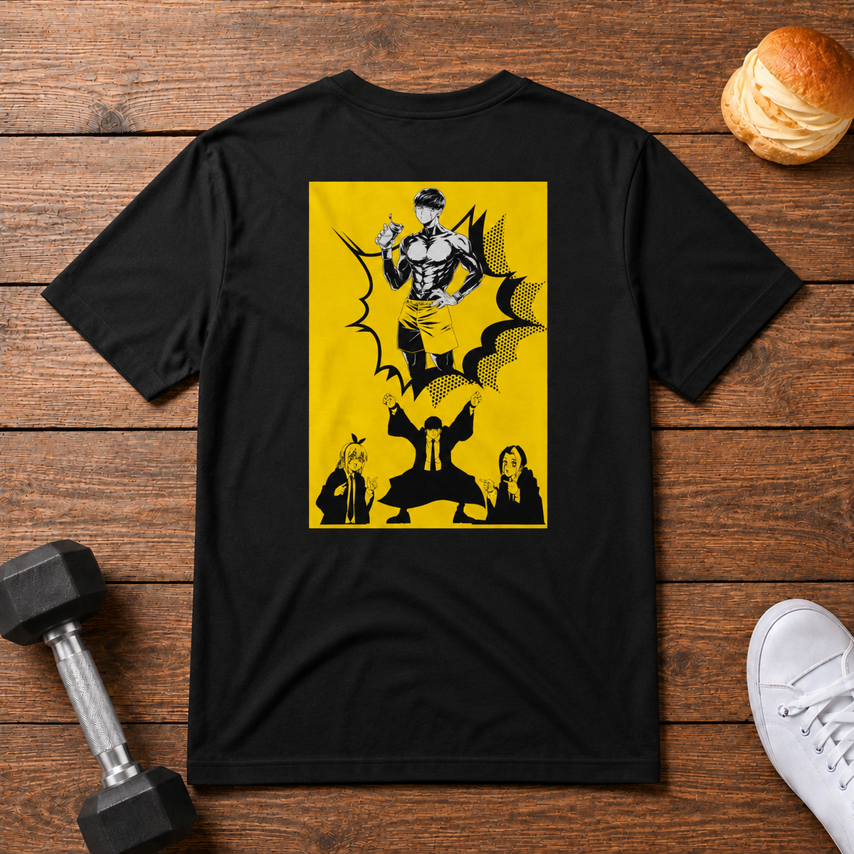Mash Burnedead Mashle: Magic and Muscles black T-shirt back flatlay