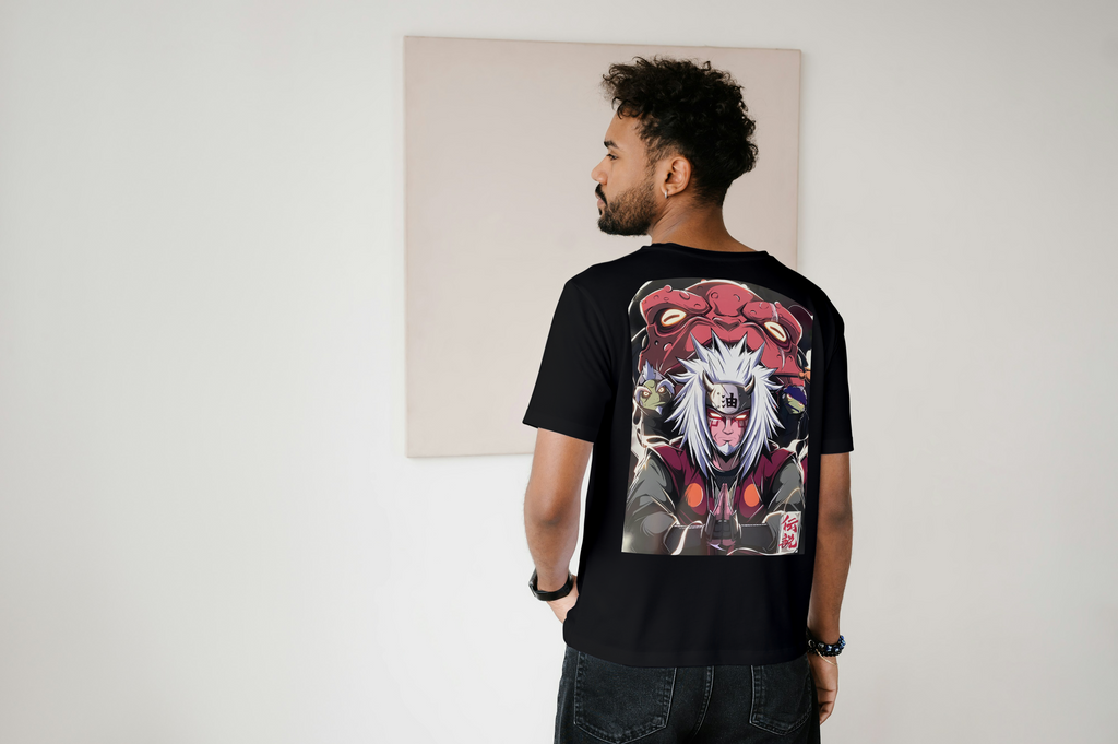 Jiraiya Naruto black T-shirt back model