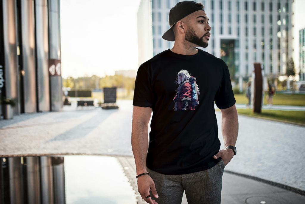 Jiraiya Naruto black T-shirt front model