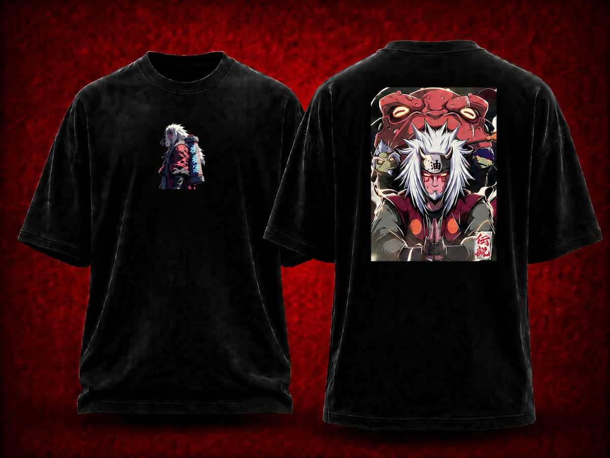 Jiraiya Naruto black T-shirt front and back model