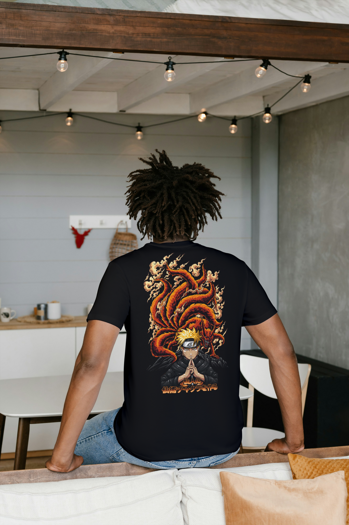 Kurama Naruto black T-shirt back model