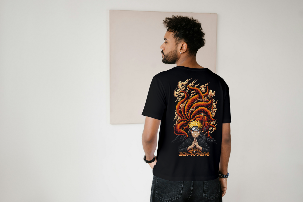 Kurama Naruto black T-shirt back model