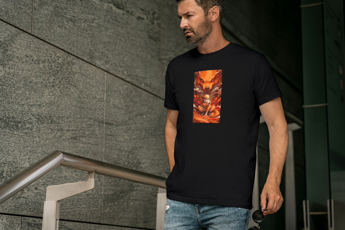Kurama Naruto black T-shirt front model