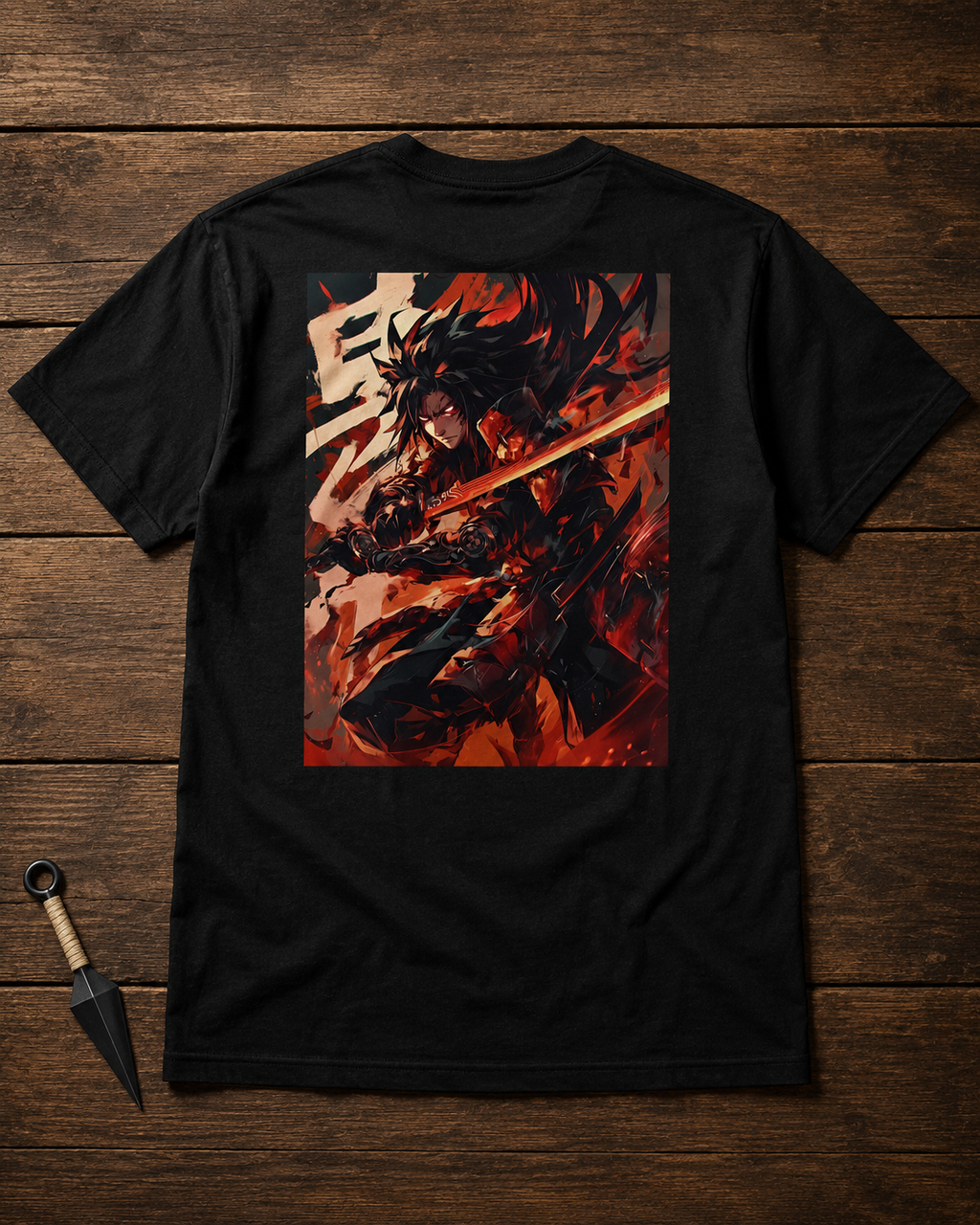 Madara Uchiha Naruto black T-shirt back flatlay