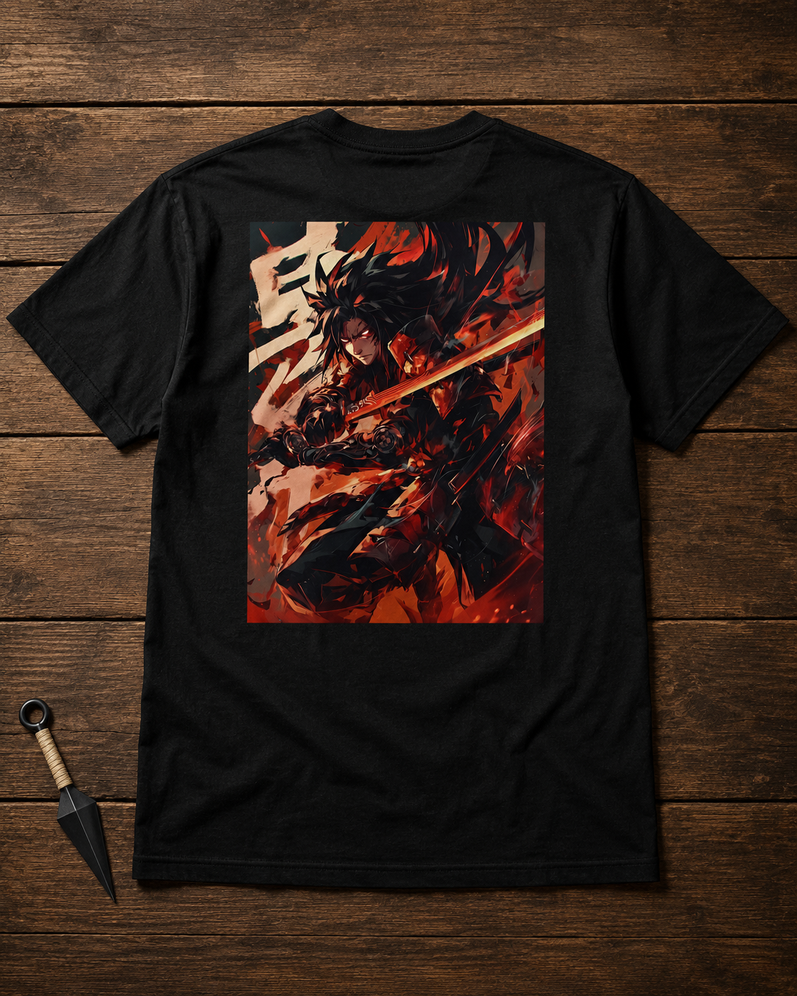 Madara Uchiha Naruto black T-shirt back flatlay