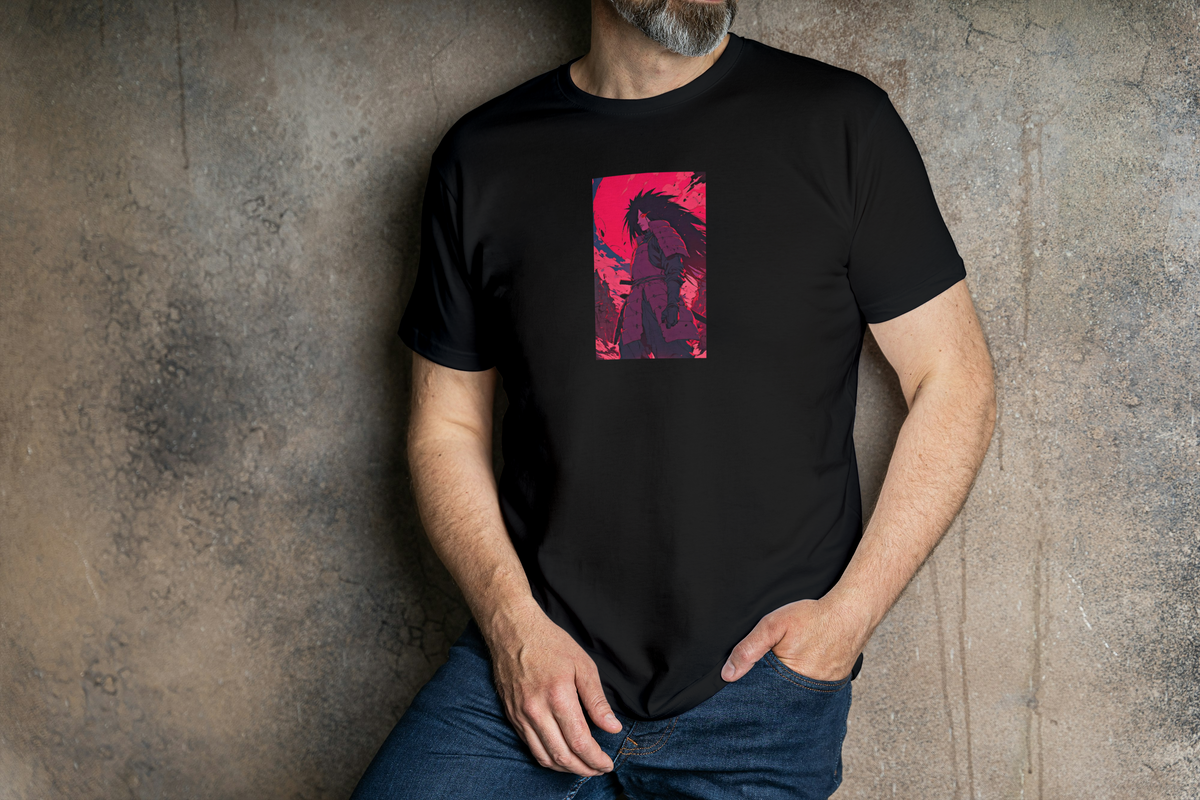Madara Uchiha Naruto black T-shirt front model