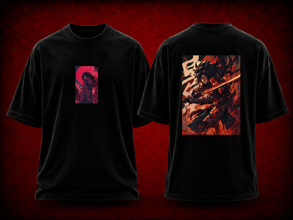 Madara Uchiha Naruto black T-shirt front and back model