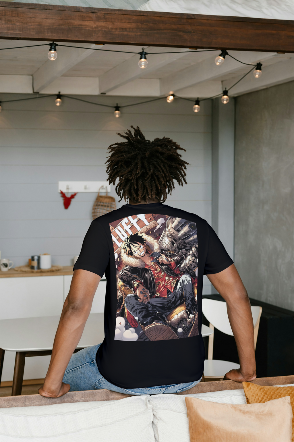 Monkey D. Luffy One Piece black T-shirt back model