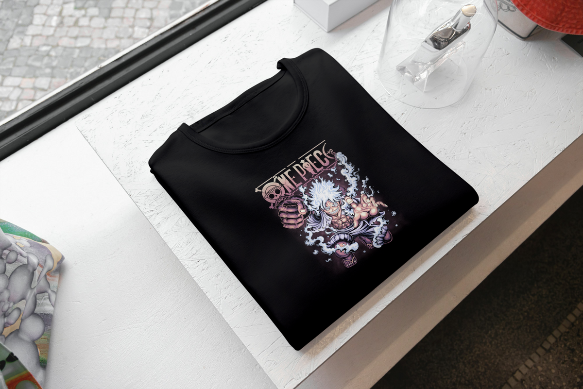 Monkey D. Luffy One Piece black T-shirt front flatlay