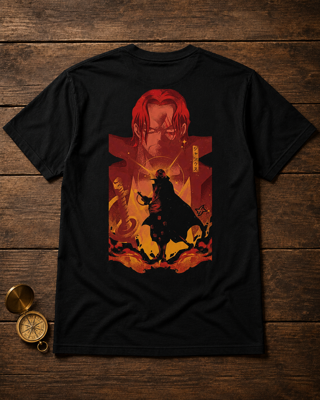 Shanks One Piece black T-shirt back flatlay
