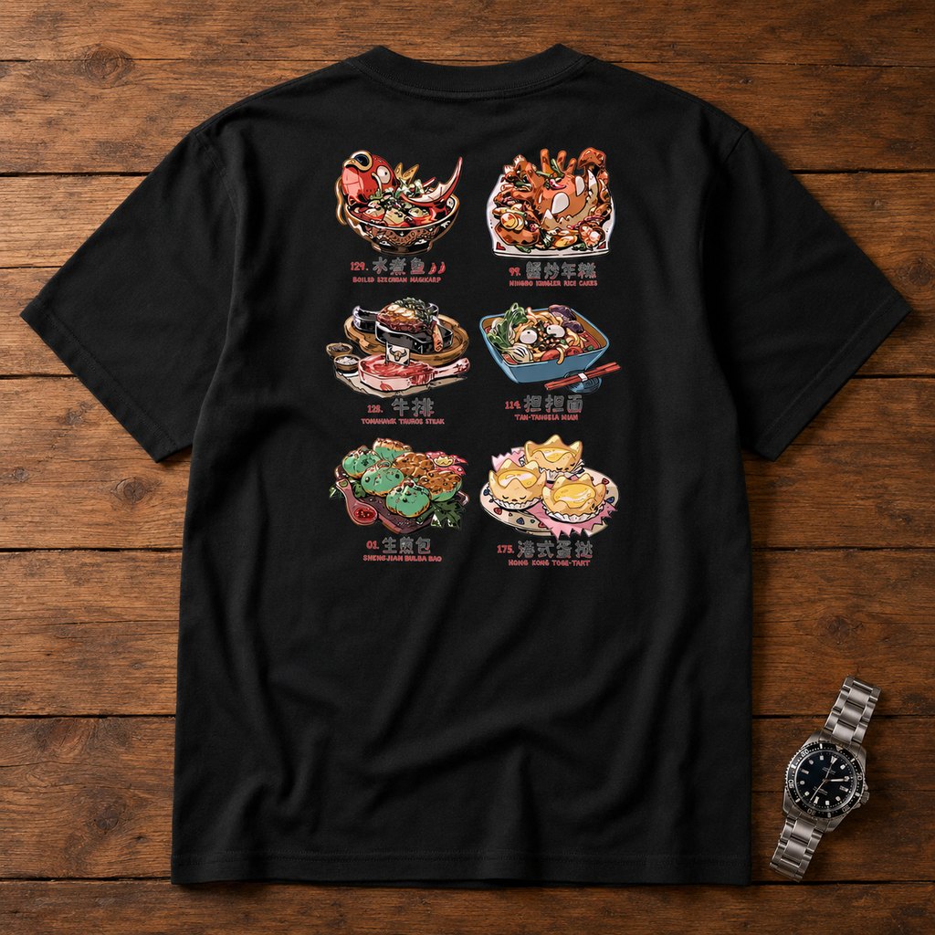 Meowth Pokémon black T-shirt back flatlay