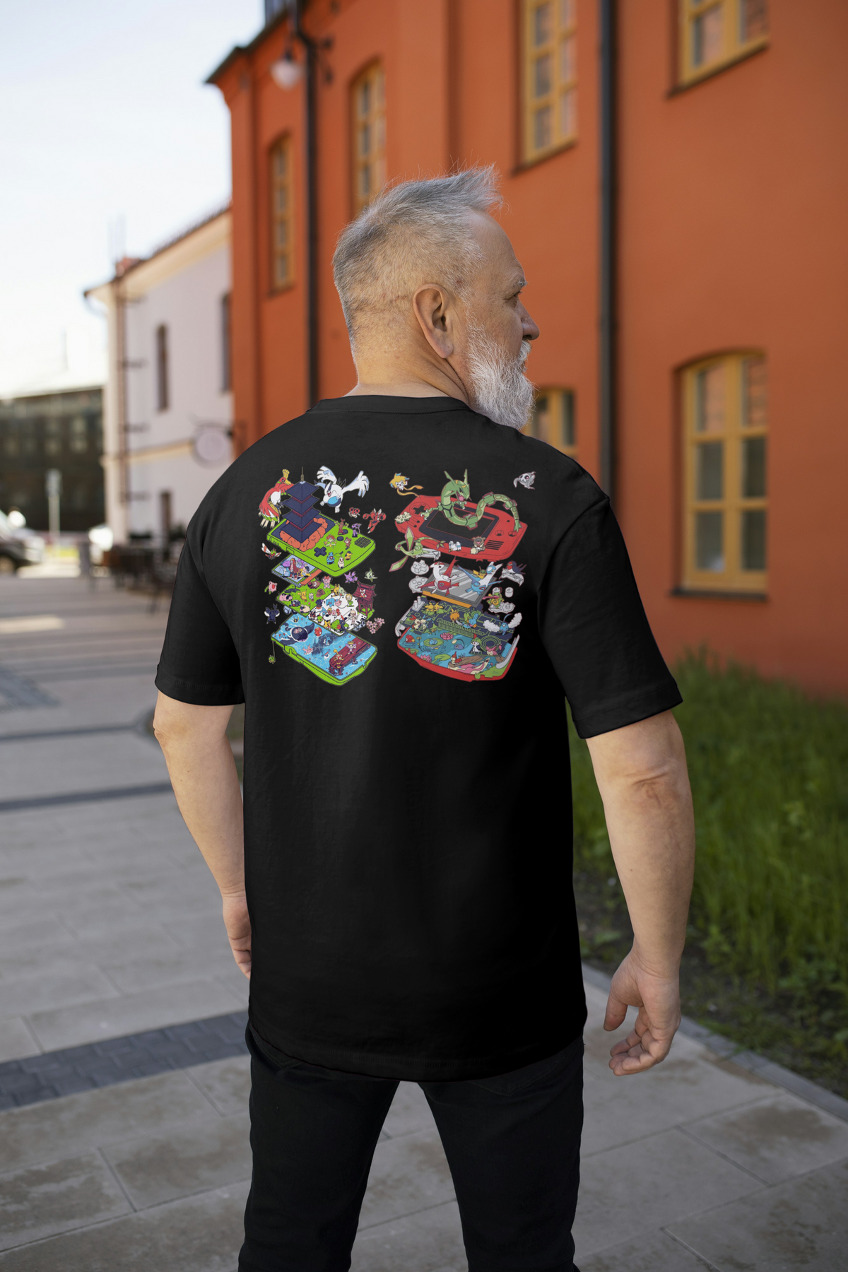Charizard Pokémon black T-shirt back model