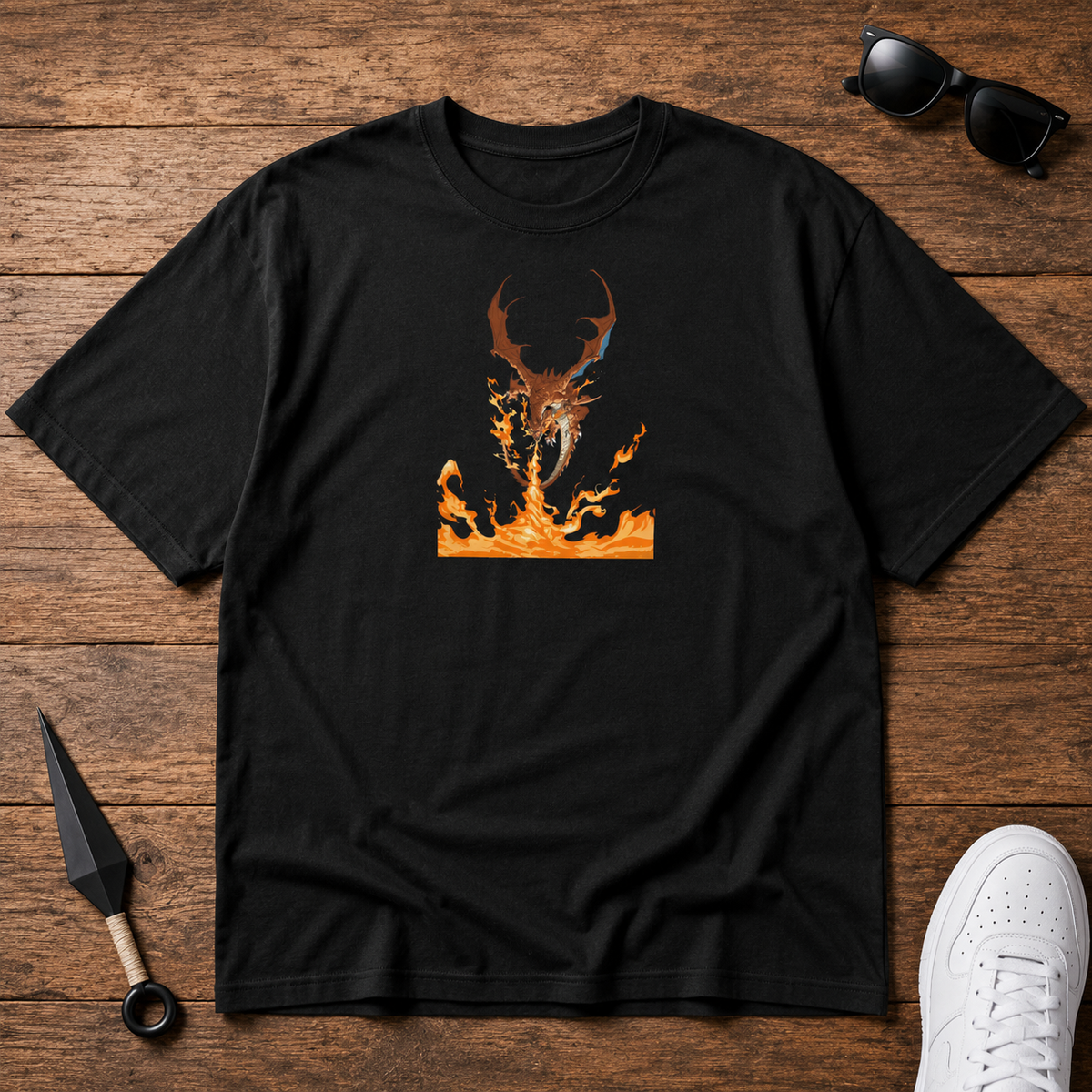 Charizard Pokémon black T-shirt front flatlay