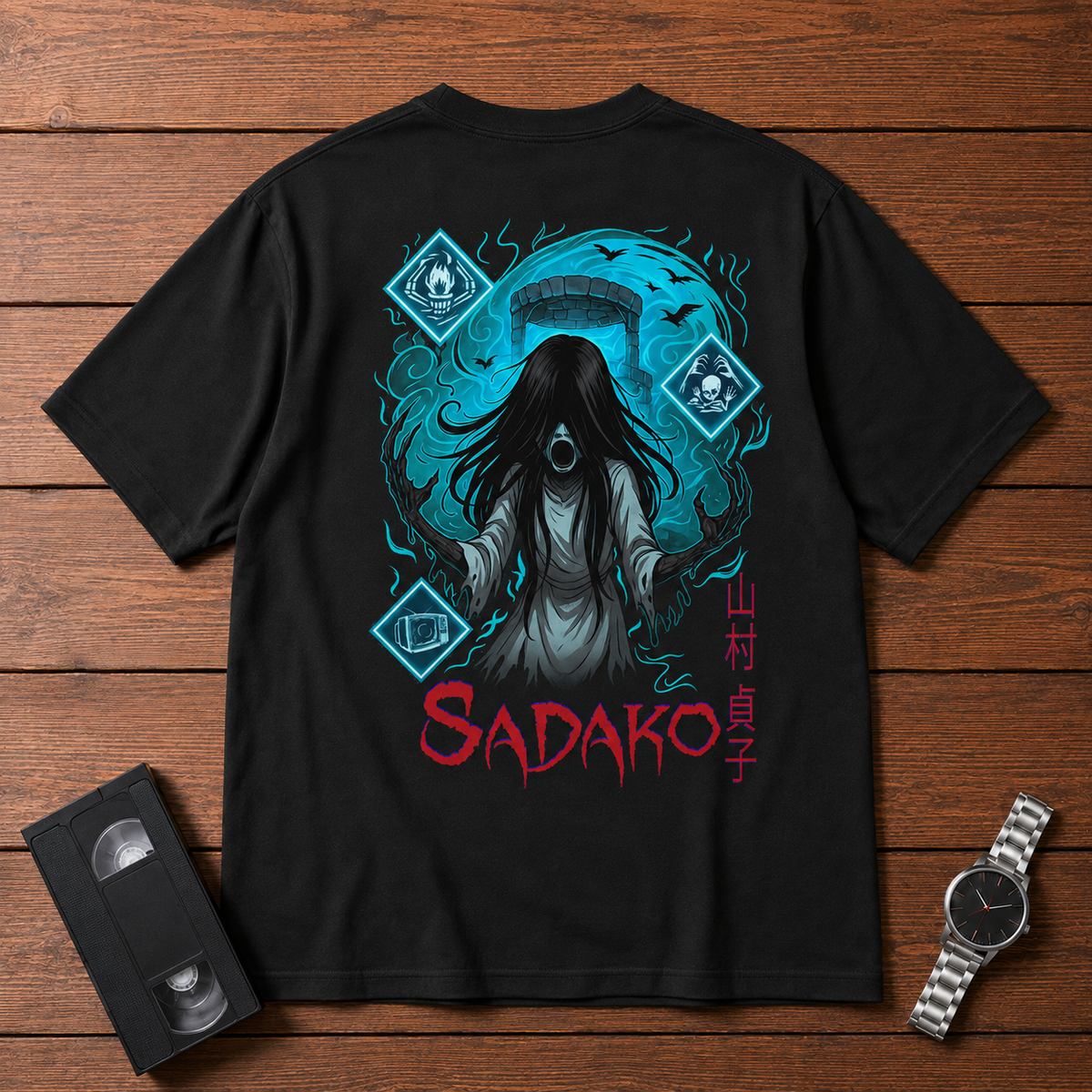 Sadako The Ring black T-shirt back flatlay