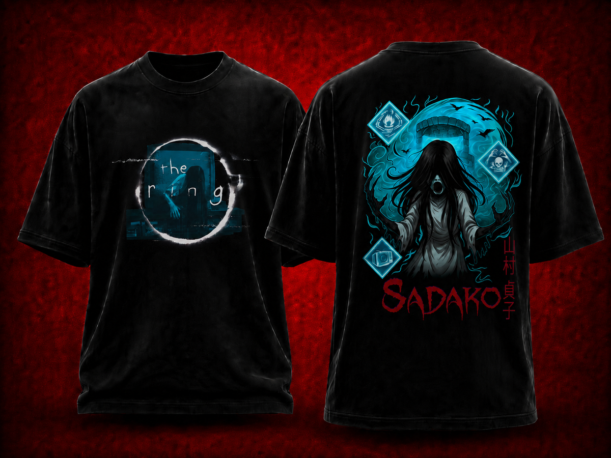 Sadako The Ring black T-shirt front and back model
