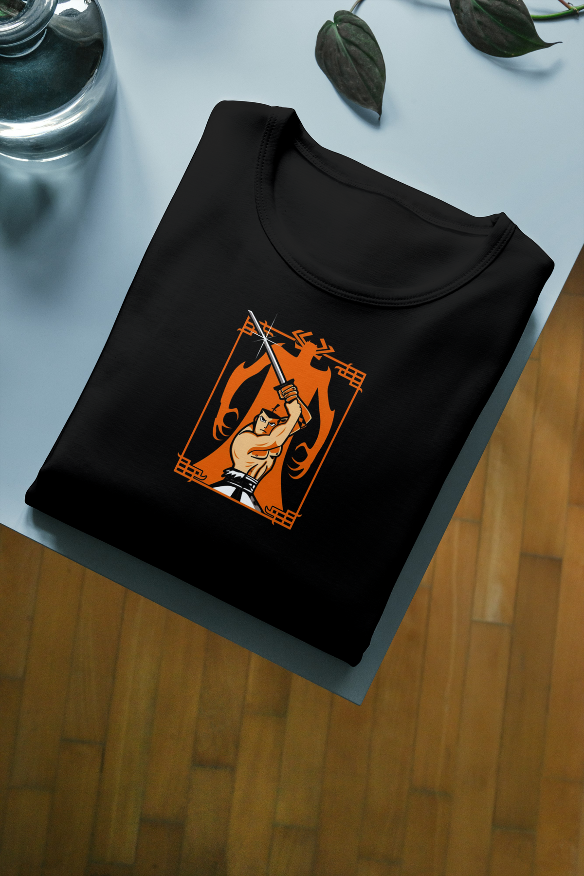 Samurai Jack x Attack on Titan Attack on Titan x Samurai Jack black T-shirt front flatlay