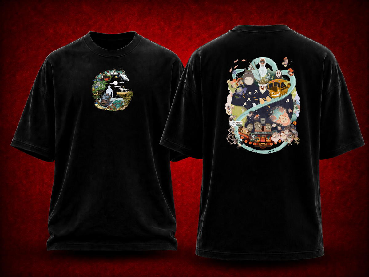 Studio Ghibli Studio Ghibli black T-shirt front and back model