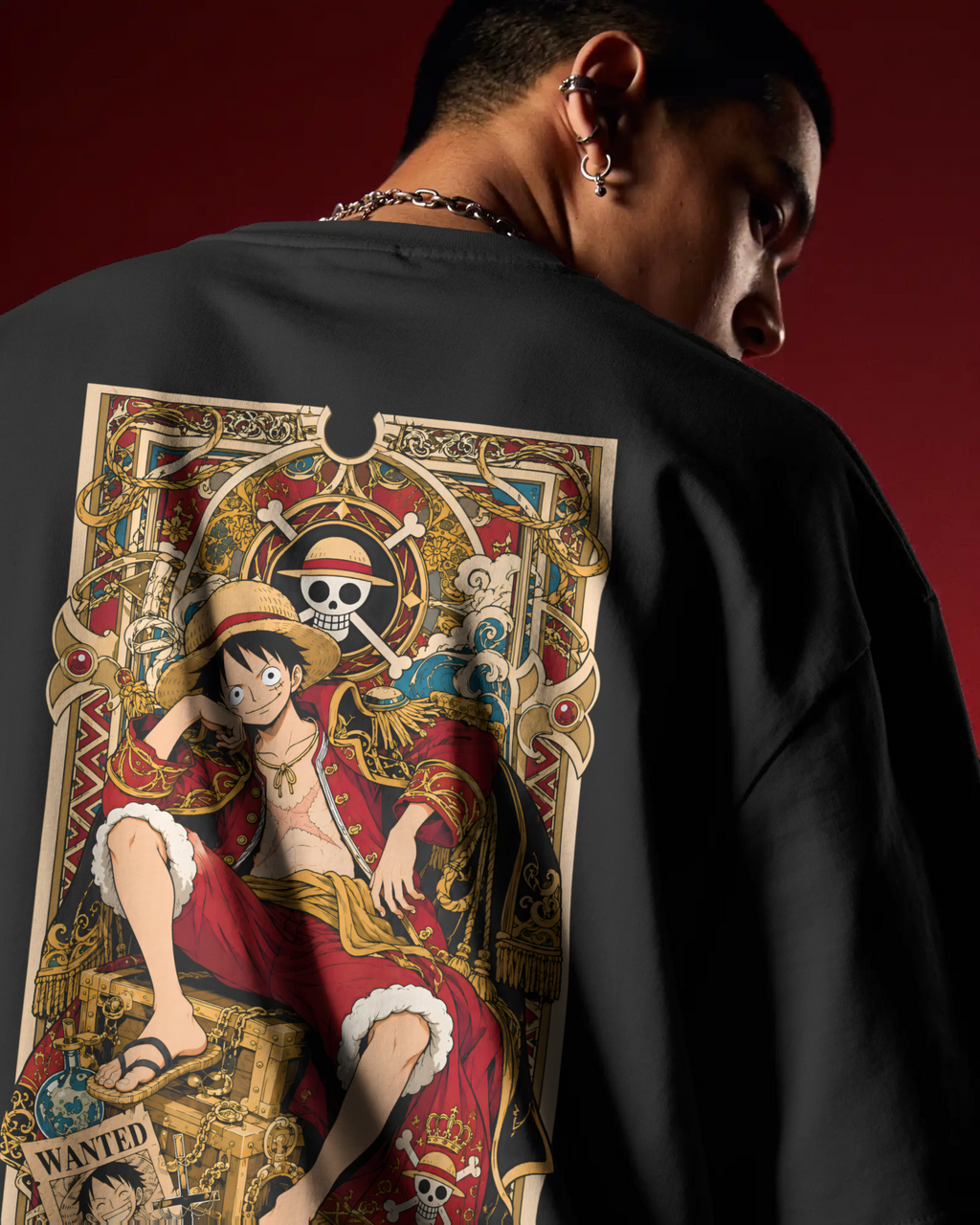 Monkey D. Luffy One Piece Premium Oversized T-Shirt – Wanted Card Design
